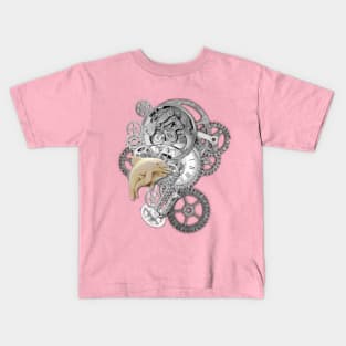 Steampunk-Silver-Art Dolphins Sculpture Kids T-Shirt